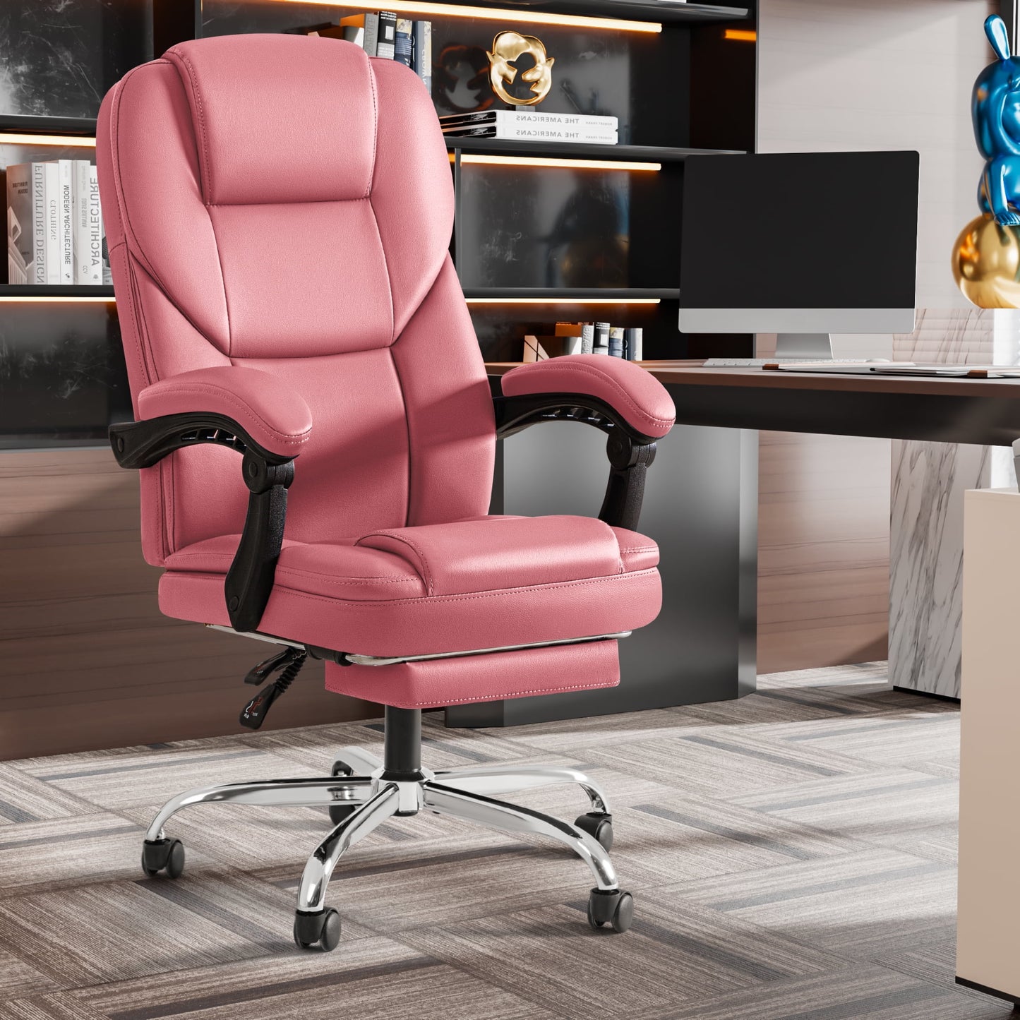 Furmax Reclining Computer Chair Ergonomic Executive Office Chair Height Adjustable Leather Chair With Armsrests