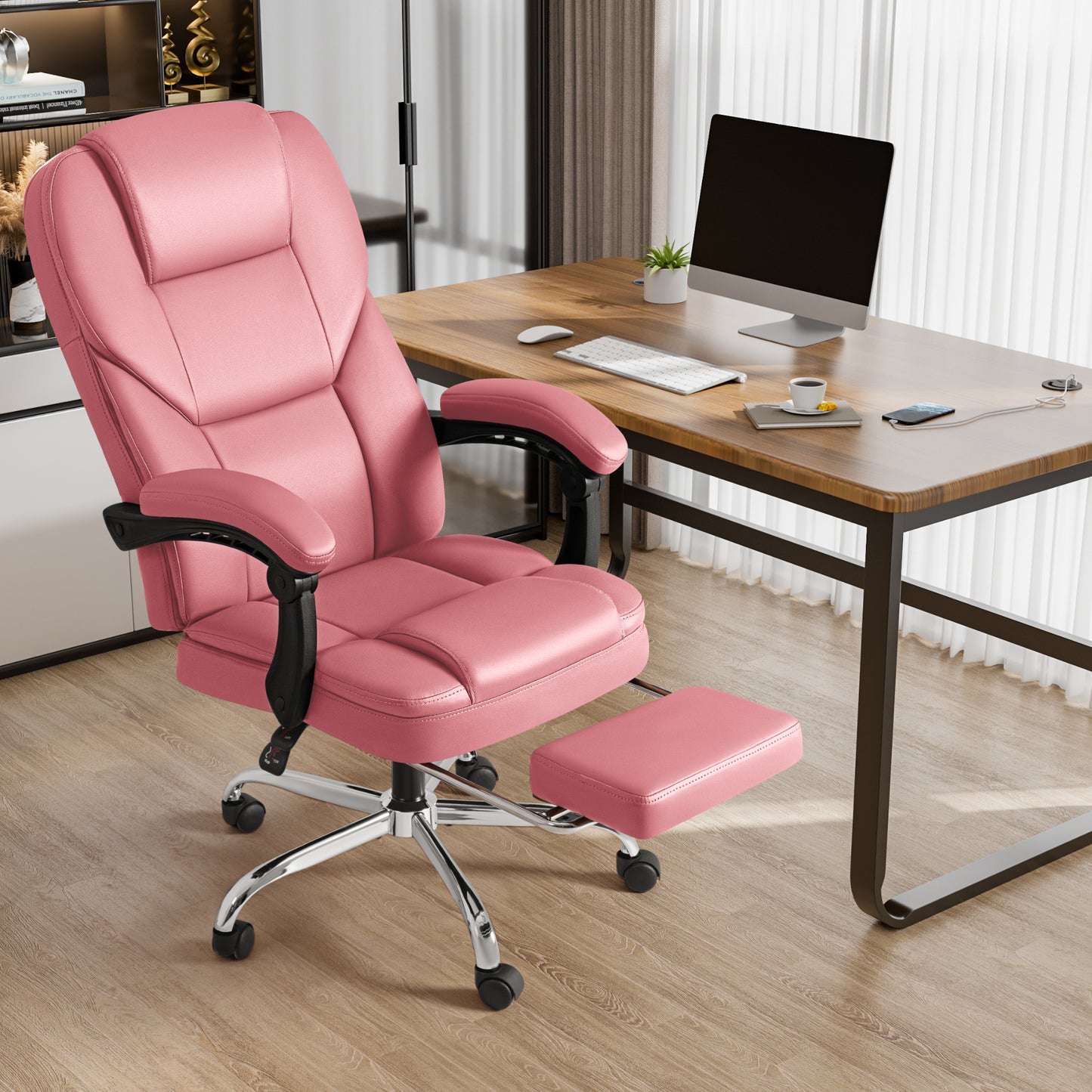 Furmax Reclining Computer Chair Ergonomic Executive Office Chair Height Adjustable Leather Chair With Armsrests
