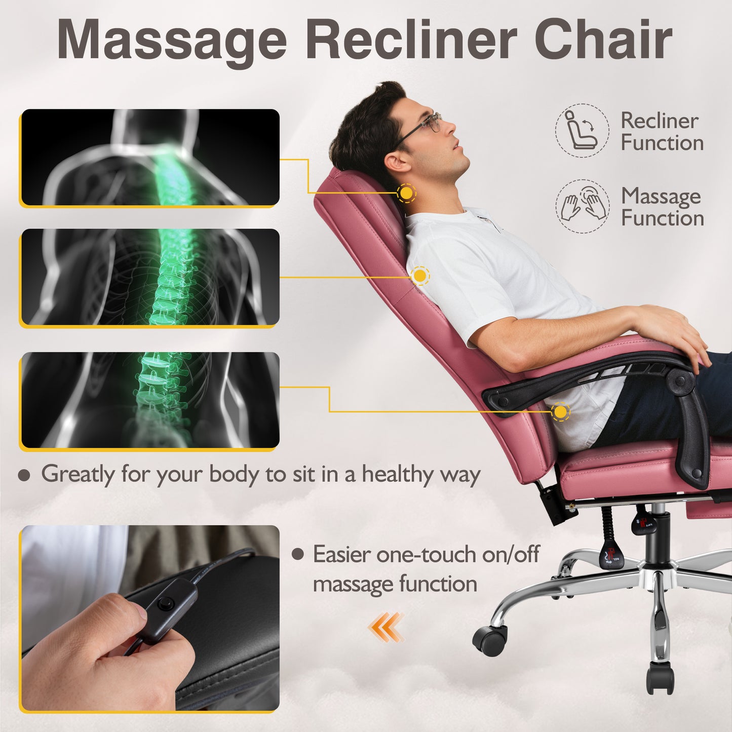 Furmax Reclining Computer Chair Ergonomic Executive Office Chair Height Adjustable Leather Chair With Armsrests