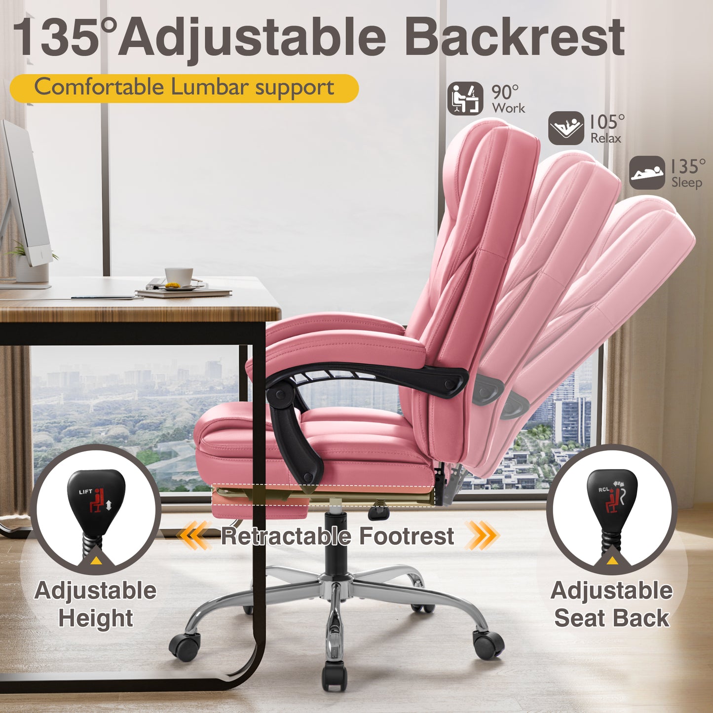 Furmax Reclining Computer Chair Ergonomic Executive Office Chair Height Adjustable Leather Chair With Armsrests