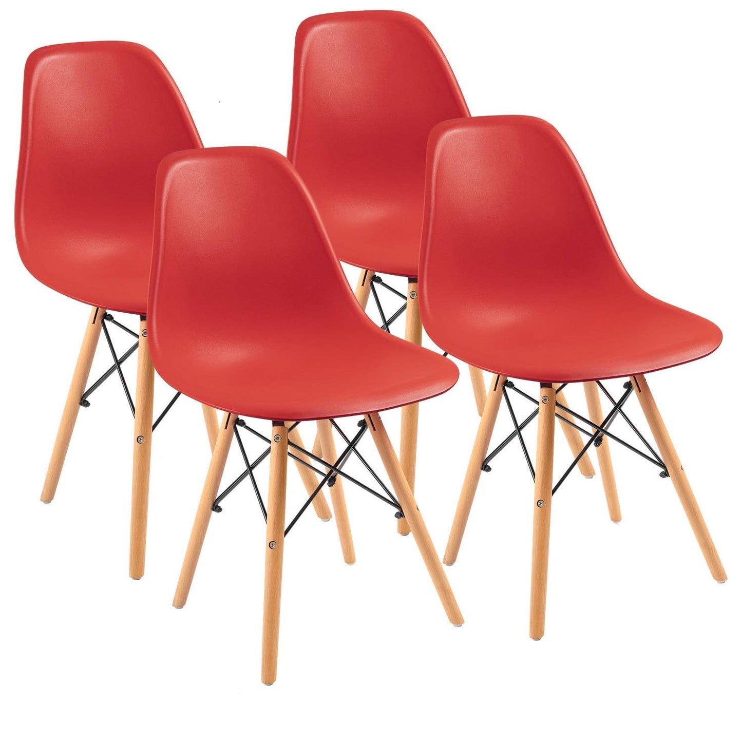 Furmax Pre Assembled Style Mid Century Modern DSW Shell Lounge Plastic Kitchen, Dining, Bedroom, Living Room Side Chairs Set of 4