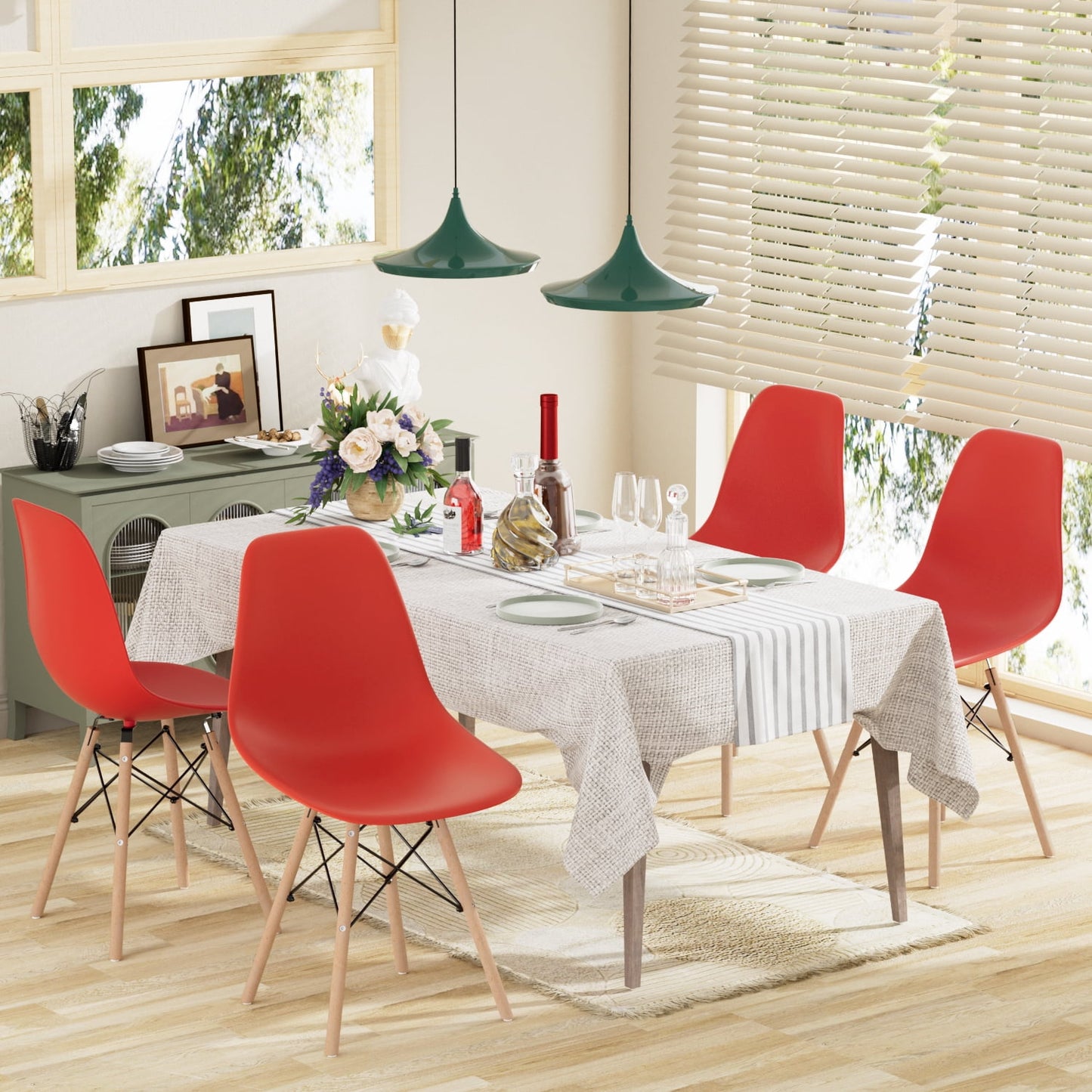 Furmax Pre Assembled Style Mid Century Modern DSW Shell Lounge Plastic Kitchen, Dining, Bedroom, Living Room Side Chairs Set of 4
