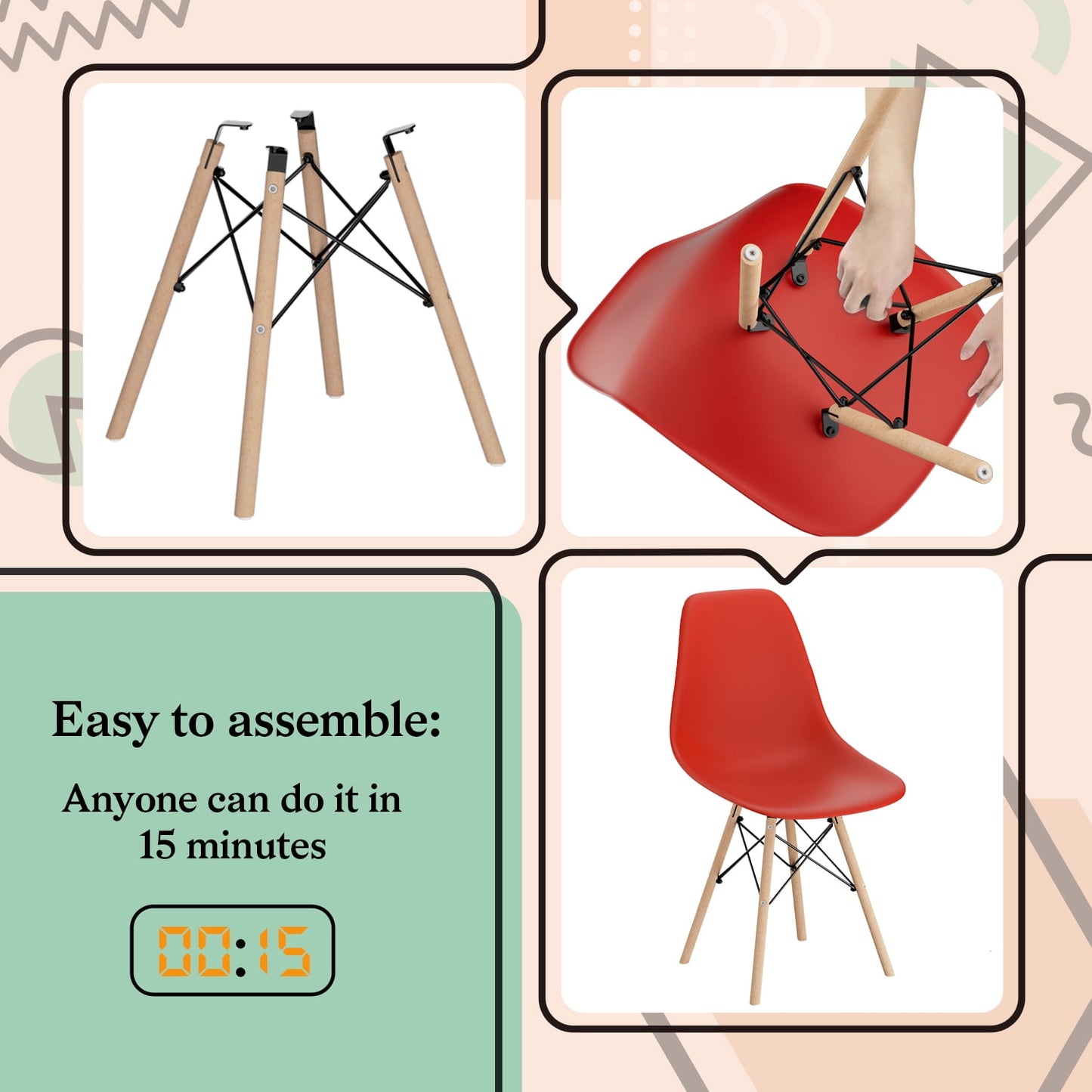 Furmax Pre Assembled Style Mid Century Modern DSW Shell Lounge Plastic Kitchen, Dining, Bedroom, Living Room Side Chairs Set of 4