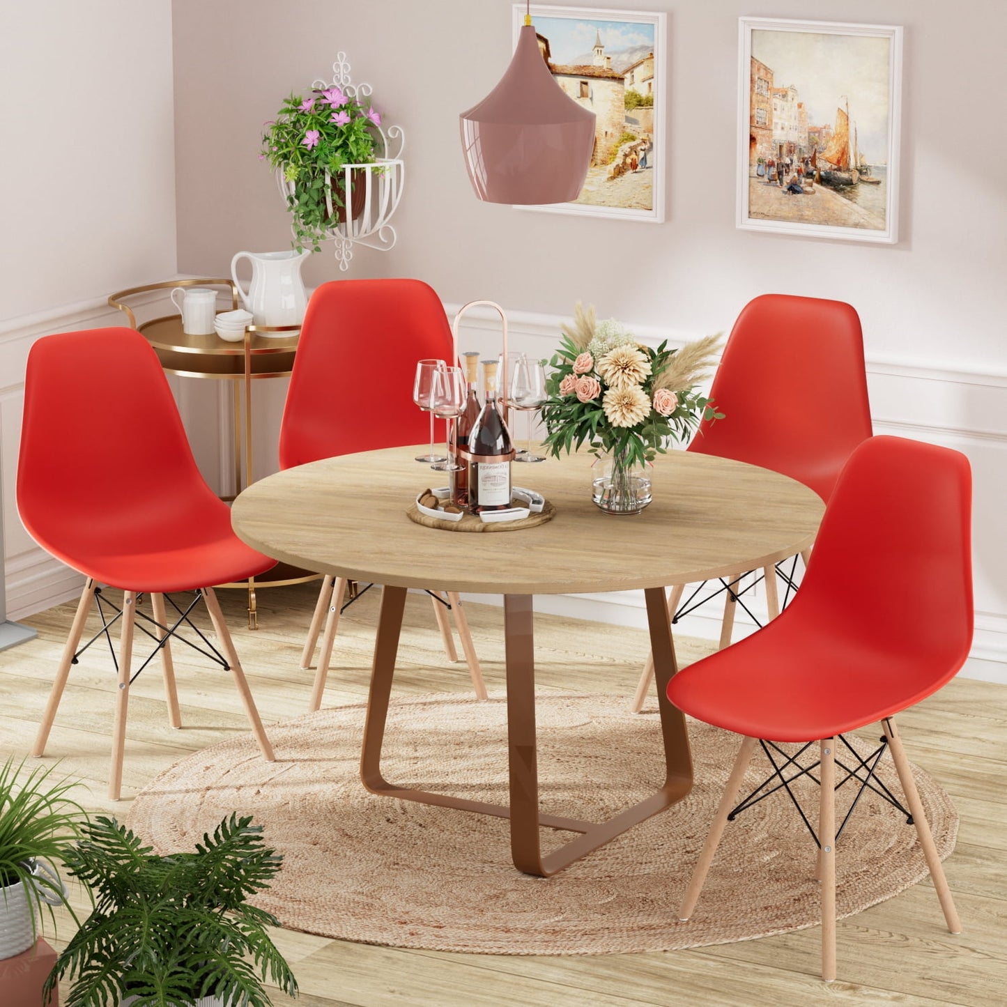Furmax Pre Assembled Style Mid Century Modern DSW Shell Lounge Plastic Kitchen, Dining, Bedroom, Living Room Side Chairs Set of 4