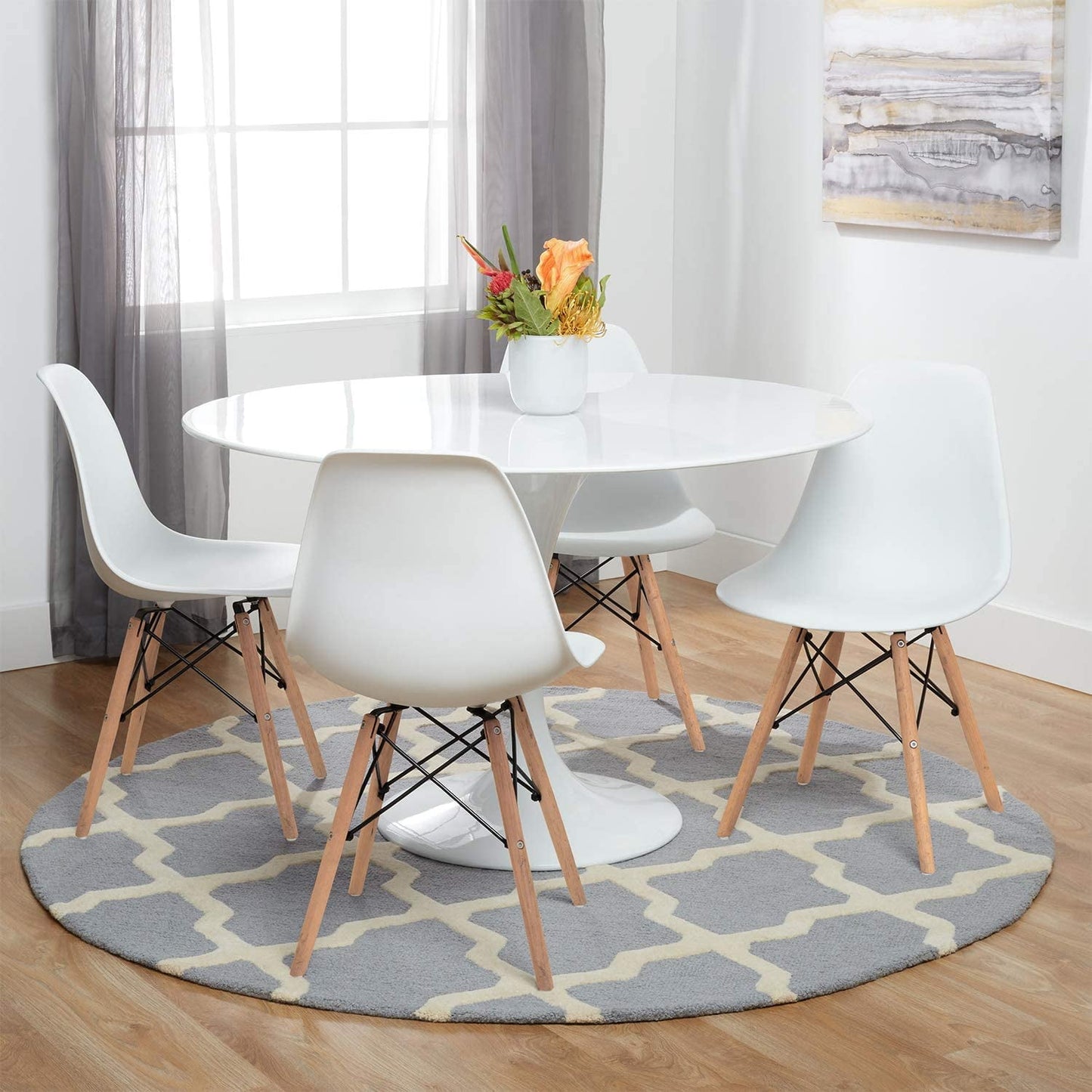 Furmax Pre Assembled Style Mid Century Modern DSW Shell Lounge Plastic Kitchen, Dining, Bedroom, Living Room Side Chairs Set of 4