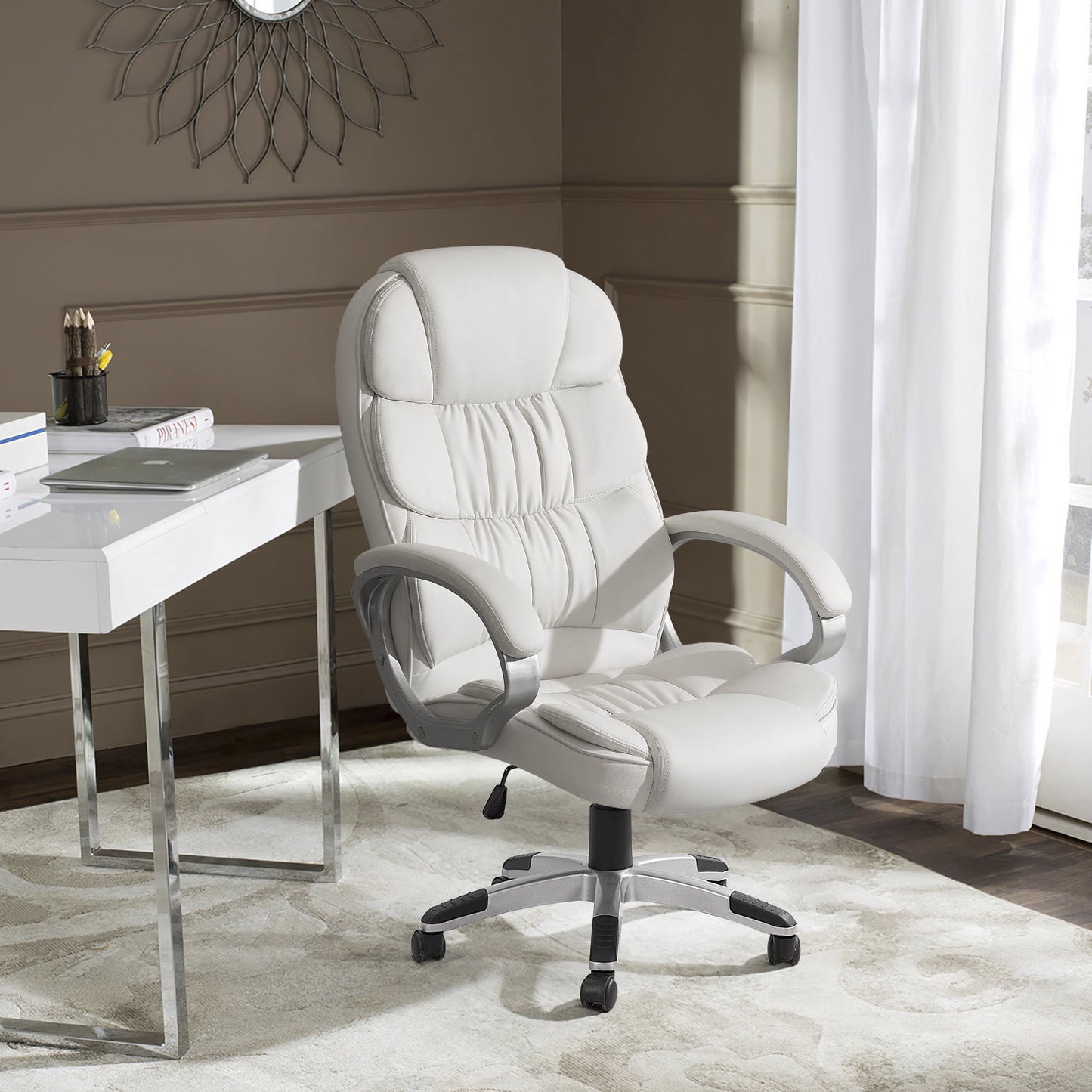 Furmax High Back Office Adjustable Ergonomic Desk Padded Armrests Executive PU Leather Swivel Task Chair with Lumbar Support
