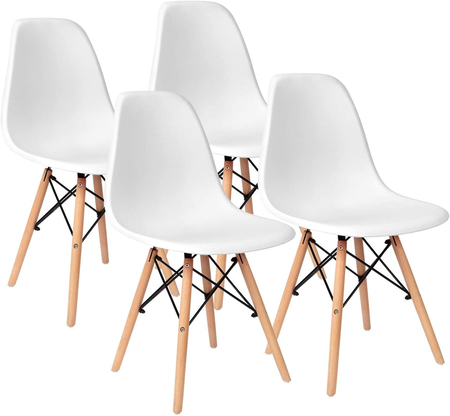 Furmax Pre Assembled Style Mid Century Modern DSW Shell Lounge Plastic Kitchen, Dining, Bedroom, Living Room Side Chairs Set of 4