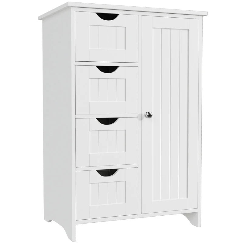 Furmax Wooden Storage Cabinet, Featuring a Freestanding Design with Four Drawers and One Cupboard, Ideal for Organizing Spaces in Homes, Office, Bathrooms, Entryways, and Kitchens
