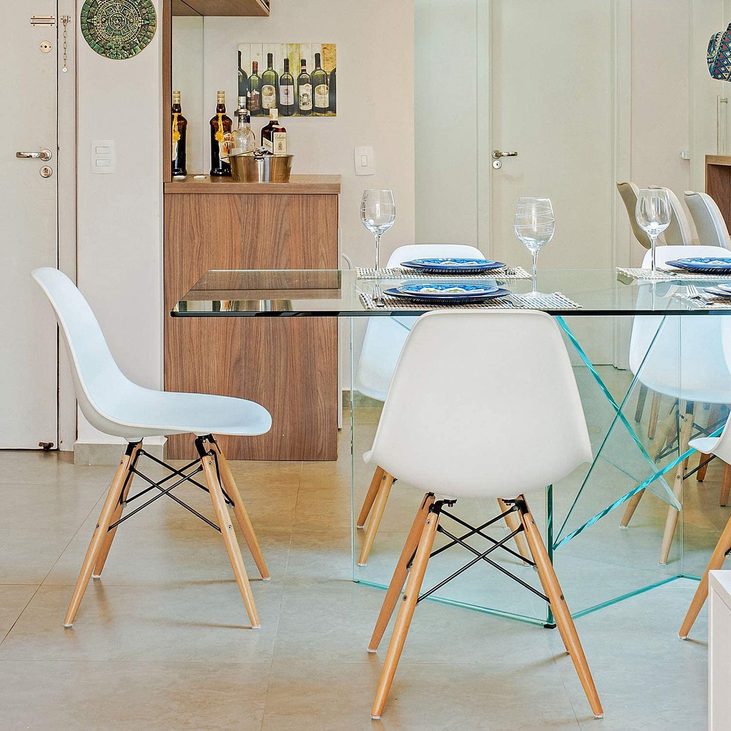 Furmax Pre Assembled Style Mid Century Modern DSW Shell Lounge Plastic Kitchen, Dining, Bedroom, Living Room Side Chairs Set of 4