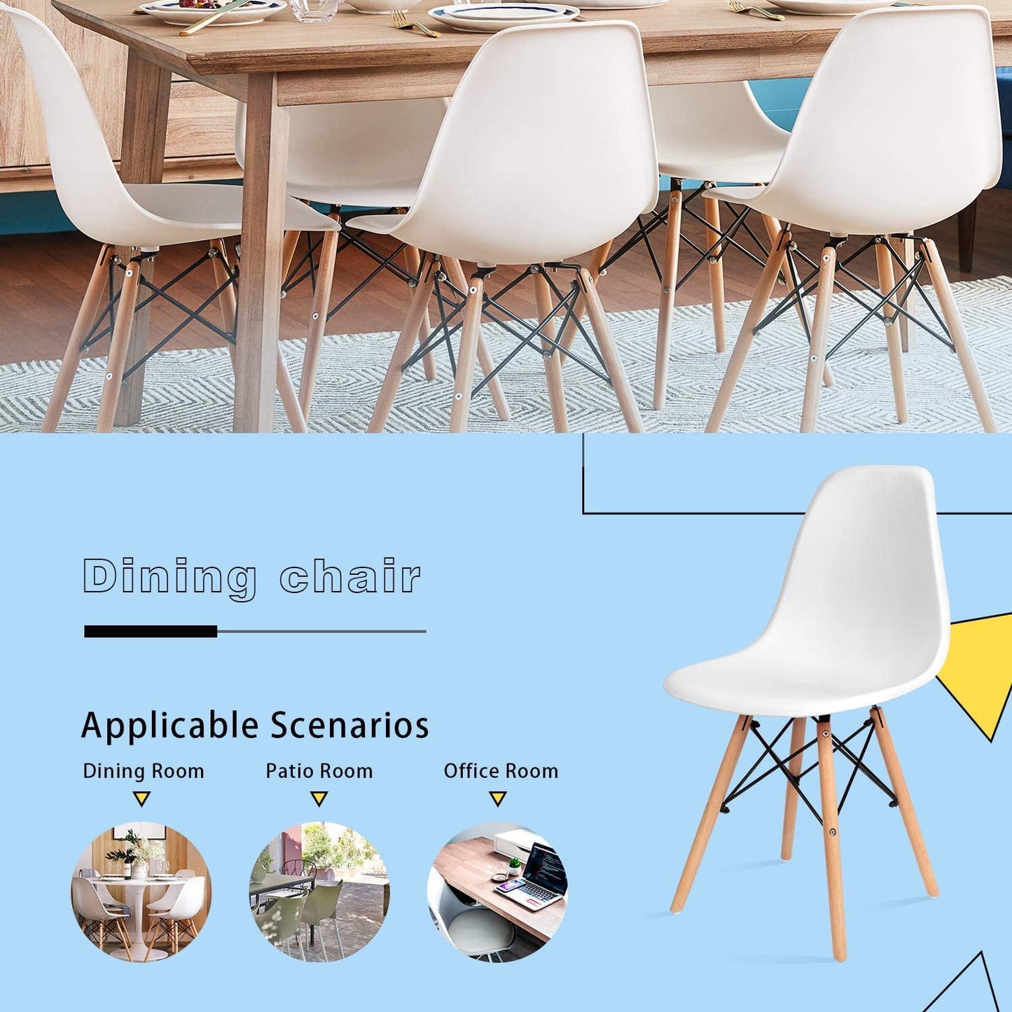 Furmax Pre Assembled Style Mid Century Modern DSW Shell Lounge Plastic Kitchen, Dining, Bedroom, Living Room Side Chairs Set of 4