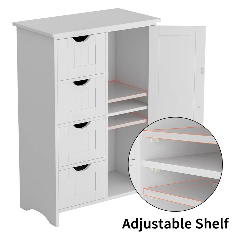 Furmax Wooden Storage Cabinet, Featuring a Freestanding Design with Four Drawers and One Cupboard, Ideal for Organizing Spaces in Homes, Office, Bathrooms, Entryways, and Kitchens
