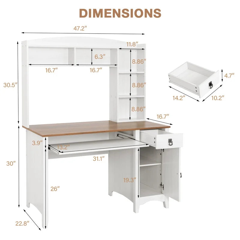 Furmax Computer Desk with Hutch, Bookshelf, Storage, Drawer for Small Spaces, Home Office Writing Table, Student Study Laptop Workstation, Wood Desk Bookcase Combination,White