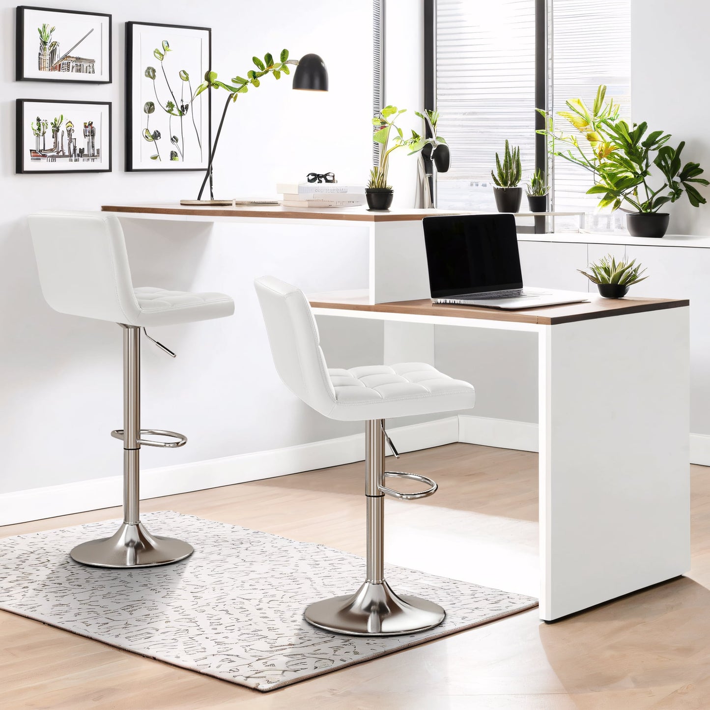 Furmax Black Adjustable Armless Swivel Bar Stools with PU Leather