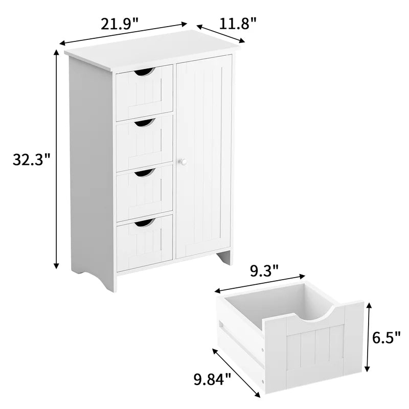 Furmax Wooden Storage Cabinet, Featuring a Freestanding Design with Four Drawers and One Cupboard, Ideal for Organizing Spaces in Homes, Office, Bathrooms, Entryways, and Kitchens