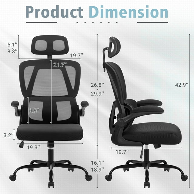 Furmax Ergonomic Office Chair Mesh Office Chair with Adjustable Headrest & Flip-Up Arms, Swivel Computer Task Chair with Lumbar Support