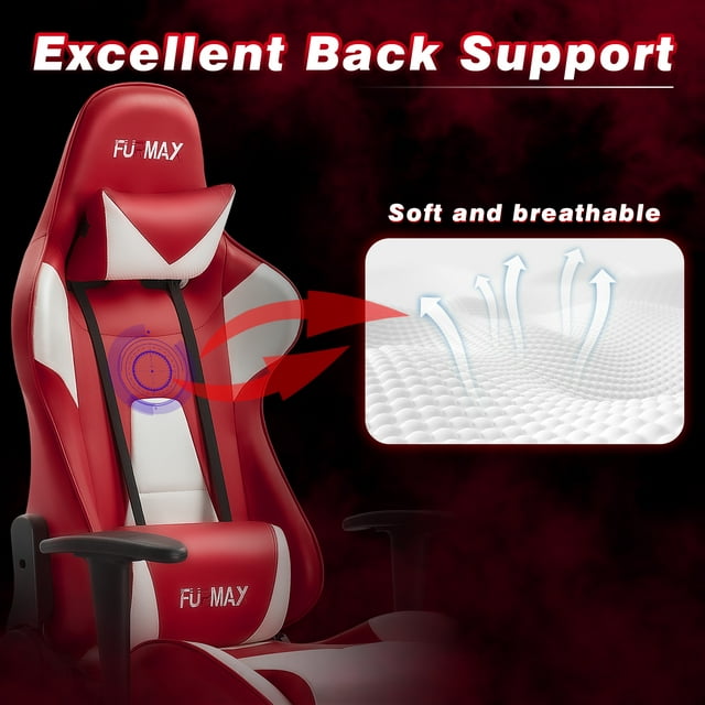 Furmax High-Back Gaming Office Chair Ergonomic Racing Style Adjustable Height Executive Computer Chair with Adjustable Headrest and Lumbar Pillow
