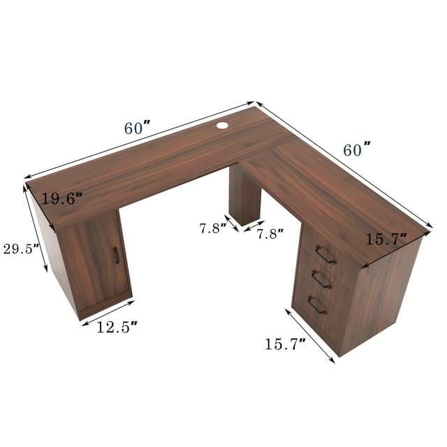 Furmax L Shaped Desk Corner Office Desk Computer Desk with Storage Cabinet & Drawers