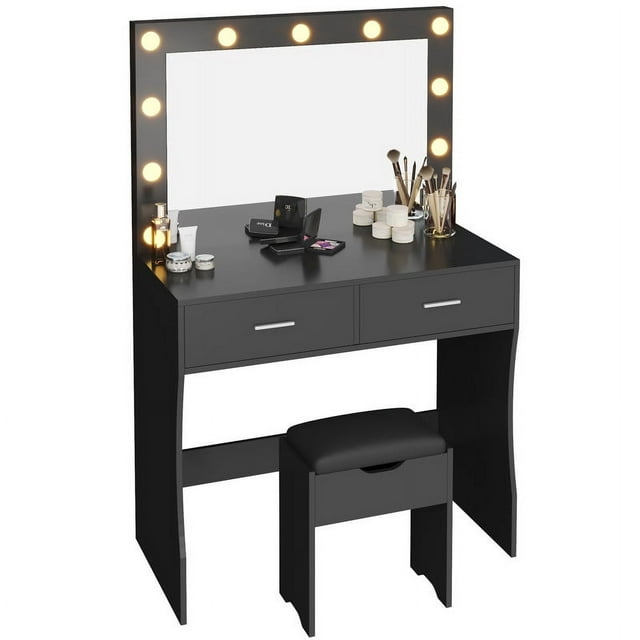 Furmax Makeup Vanity Table Set with Lights and Mirror Vanity Desk with Drawer and Chair