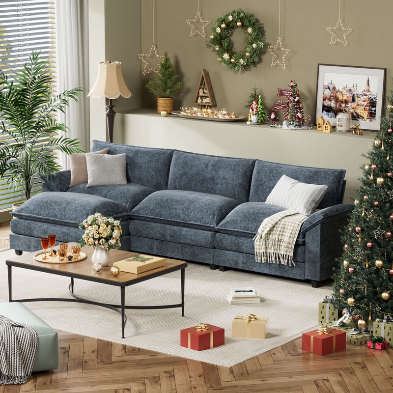 Furmax Sectional Sofa with 2 Movable Ottomans for Living Room, Fabric Convertible Modular Couch