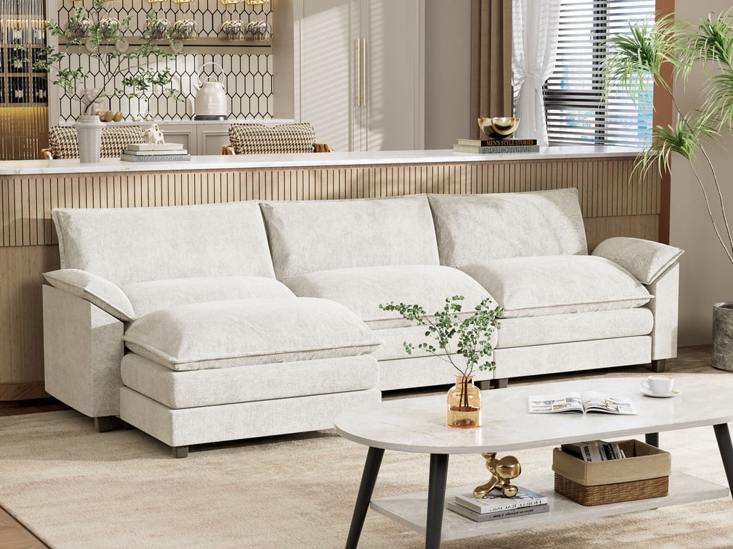 Furmax Sectional Sofa with 2 Movable Ottomans for Living Room, Fabric Convertible Modular Couch
