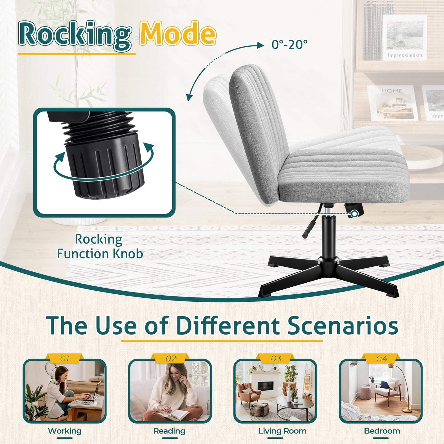 Furmax Modern Padded Office Chair Wide Home Office Desk Chair Height Adjustable Computer Task Chair