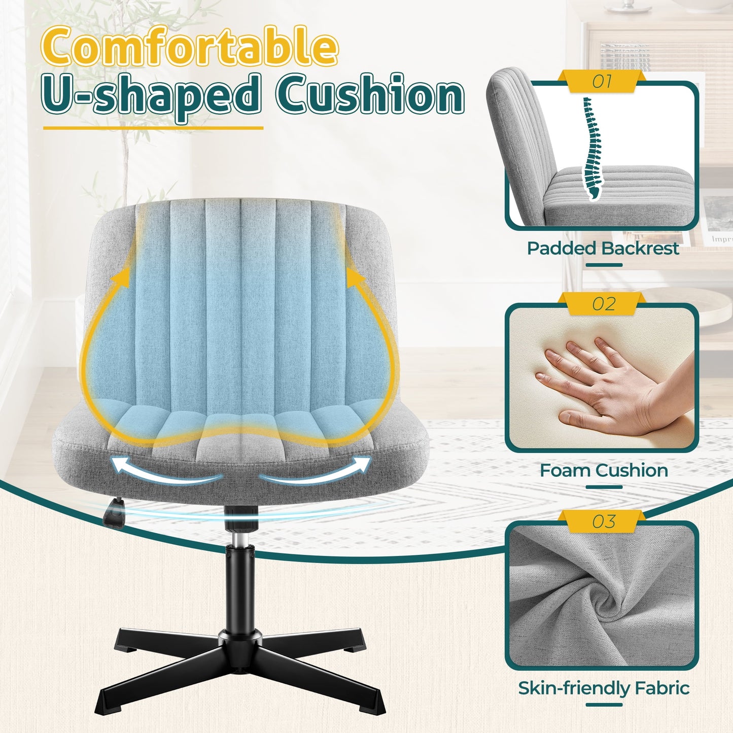 Furmax Modern Padded Office Chair Wide Home Office Desk Chair Height Adjustable Computer Task Chair