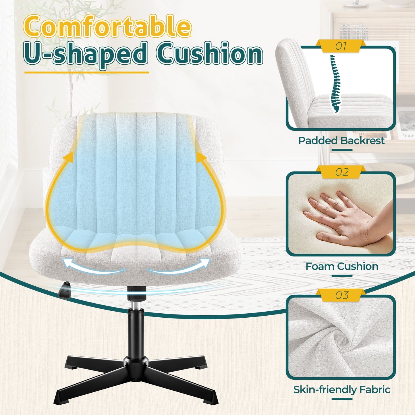 Furmax Modern Padded Office Chair Wide Home Office Desk Chair Height Adjustable Computer Task Chair