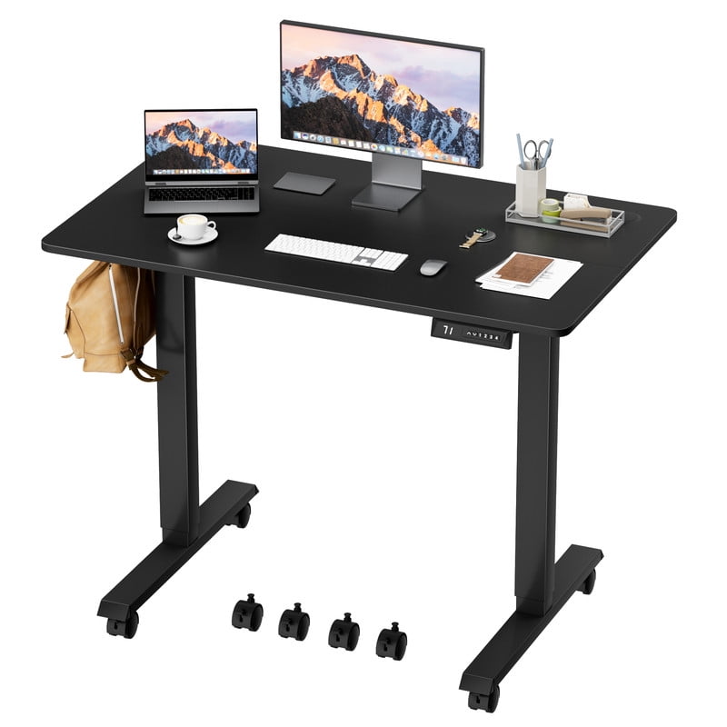 Furmax Height Adjustable Standing Desk with Locking Wheels Ergonomic Stand up Desk with Memory Preset