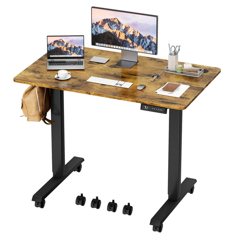 Furmax Height Adjustable Standing Desk with Locking Wheels Ergonomic Stand up Desk with Memory Preset