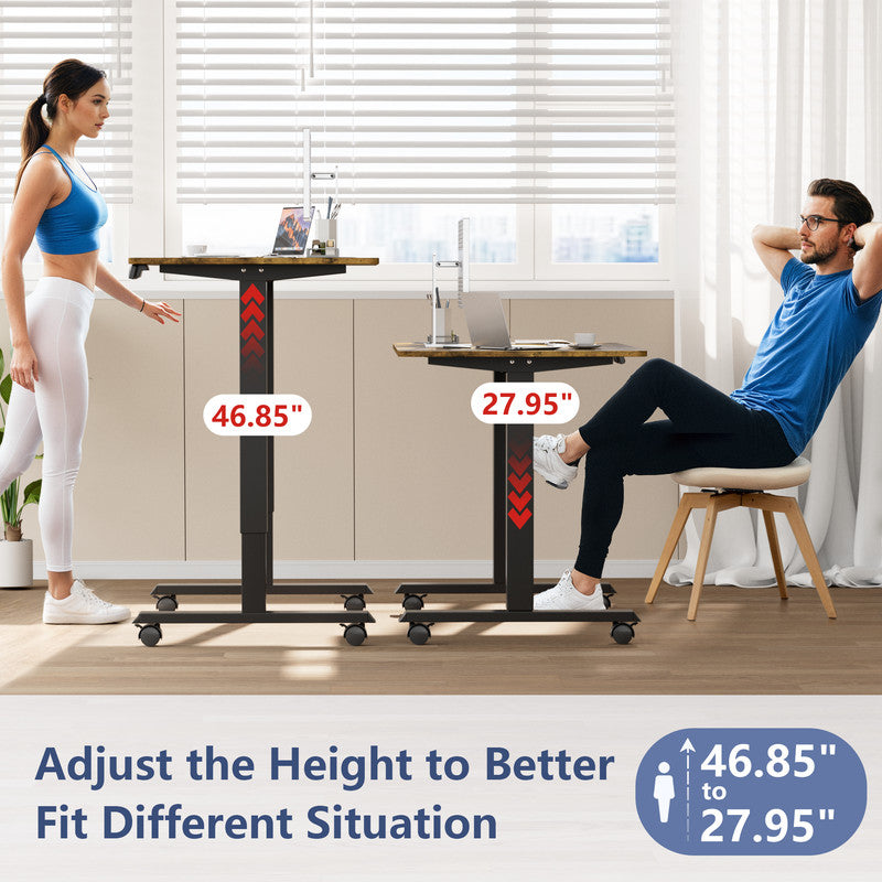 Furmax Height Adjustable Standing Desk with Locking Wheels Ergonomic Stand up Desk with Memory Preset