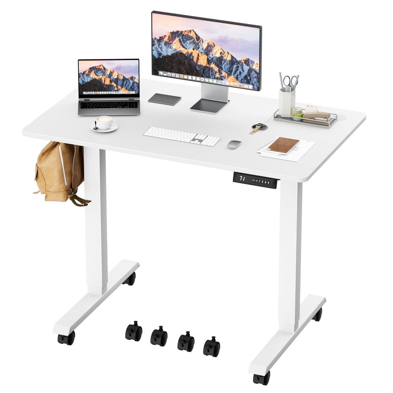 Furmax Height Adjustable Standing Desk with Locking Wheels Ergonomic Stand up Desk with Memory Preset