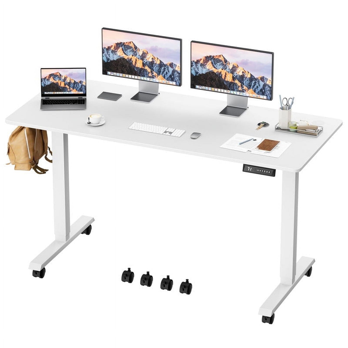 Furmax Height Adjustable Standing Desk with Locking Wheels Ergonomic Stand up Desk with Memory Preset