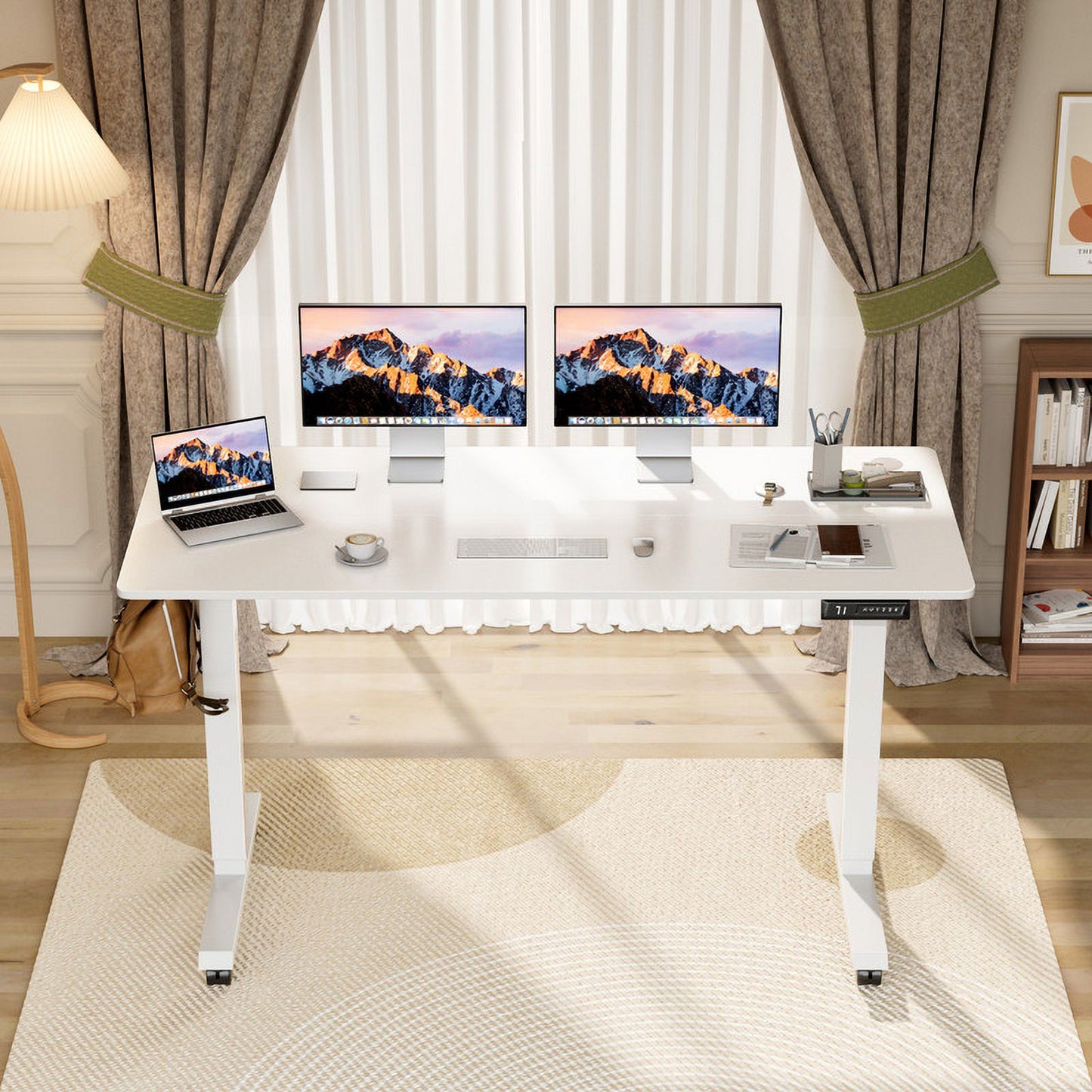 Furmax Height Adjustable Standing Desk with Locking Wheels Ergonomic Stand up Desk with Memory Preset