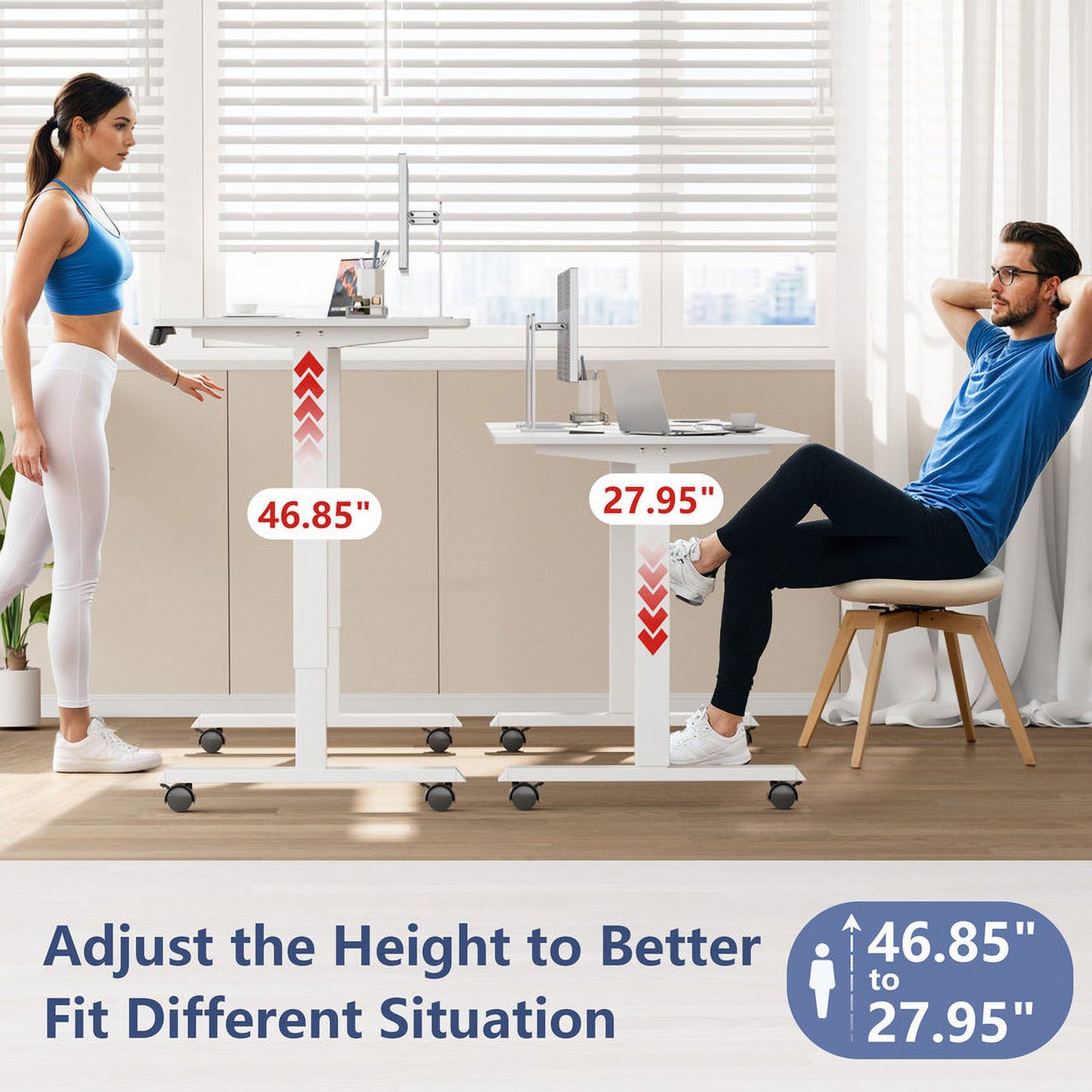 Furmax Height Adjustable Standing Desk with Locking Wheels Ergonomic Stand up Desk with Memory Preset
