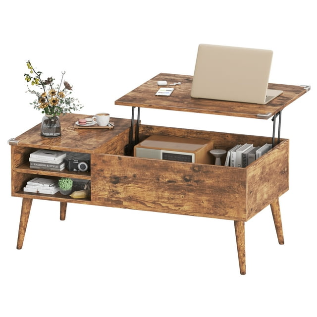Furmax 39 Inch Wood Lift Top Coffee Table with Hidden Compartment and Storage Shelf, Lift Tabletop Dining Table for Home Living Room Bedroom, Office
