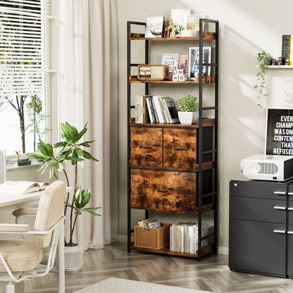 Furmax 6 Tier Ladder Bookshelf with Adjustable Drawers, Open Bookcase Storage Organizer
