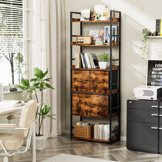 Furmax 6 Tier Ladder Bookshelf with Adjustable Drawers, Open Bookcase Storage Organizer