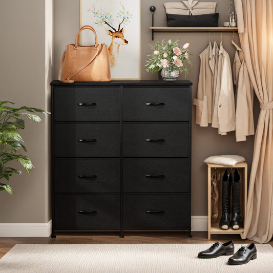 Furmax Fabric Dresser with 8 Drawers Bedroom Furniture Large Dresser Tall Chest of Drawers with Wood Top and Metal Frame for Living Room Closet