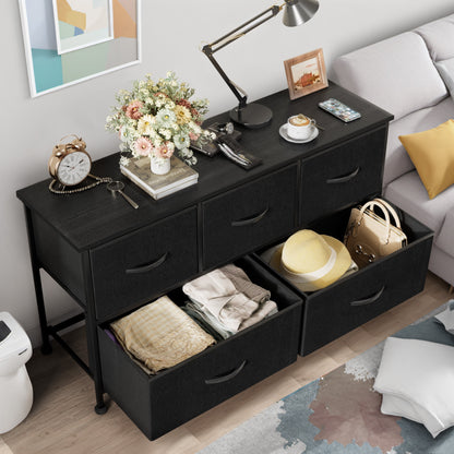 Furmax Fabric Dresser with 5 Drawers Bedroom Furniture Large Dresser Tall Chest of Drawers with Wood Top and Metal Frame for Living Room Closet