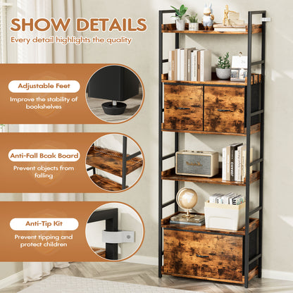 Furmax 6 Tier Ladder Bookshelf with Adjustable Drawers, Open Bookcase Storage Organizer