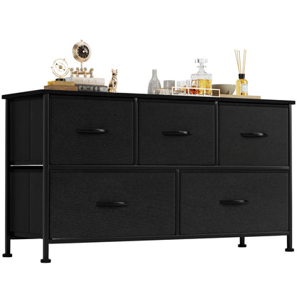 Furmax Fabric Dresser with 5 Drawers Bedroom Furniture Large Dresser Tall Chest of Drawers with Wood Top and Metal Frame for Living Room Closet