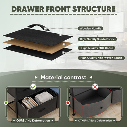 Furmax Fabric Dresser with 8 Drawers Bedroom Furniture Large Dresser Tall Chest of Drawers with Wood Top and Metal Frame for Living Room Closet