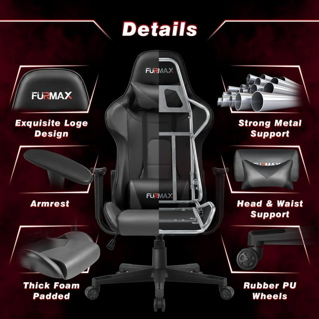 Furmax High-Back Gaming Office Chair Ergonomic Racing Style Adjustable Height Executive Computer Chair with Adjustable Headrest and Lumbar Pillow
