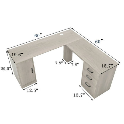 Furmax L Shaped Desk Corner Office Desk Computer Desk with Storage Cabinet & Drawers