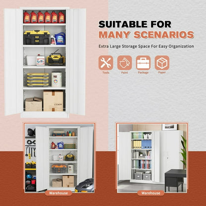 Furmax c Mental Storage Cabinet with Lockable Door, Steel Shelf for Indoor Storage