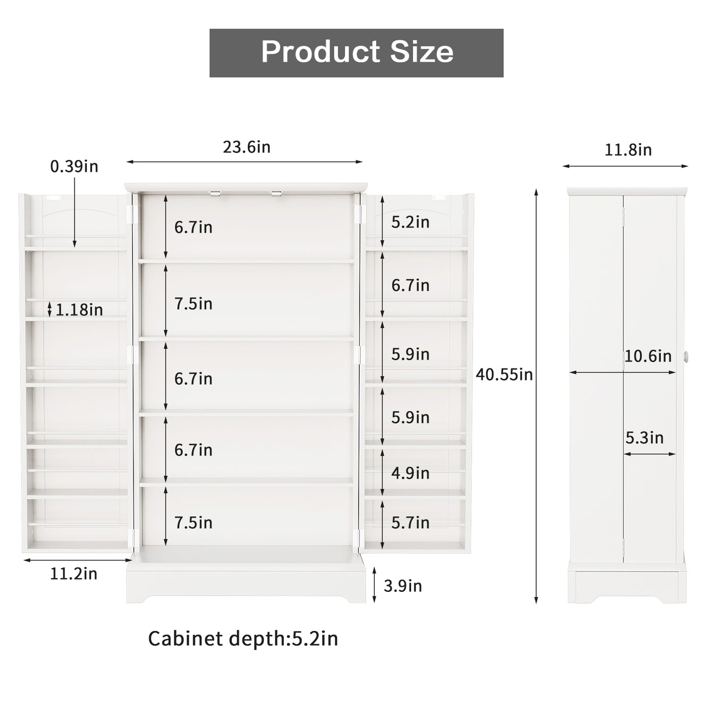 FURMAX Kitchen Pantry for Dining Room Living Room, Storage Cabinet with Doors and Adjustable Shelves 41" H x 23.6" W x 12" D ,White