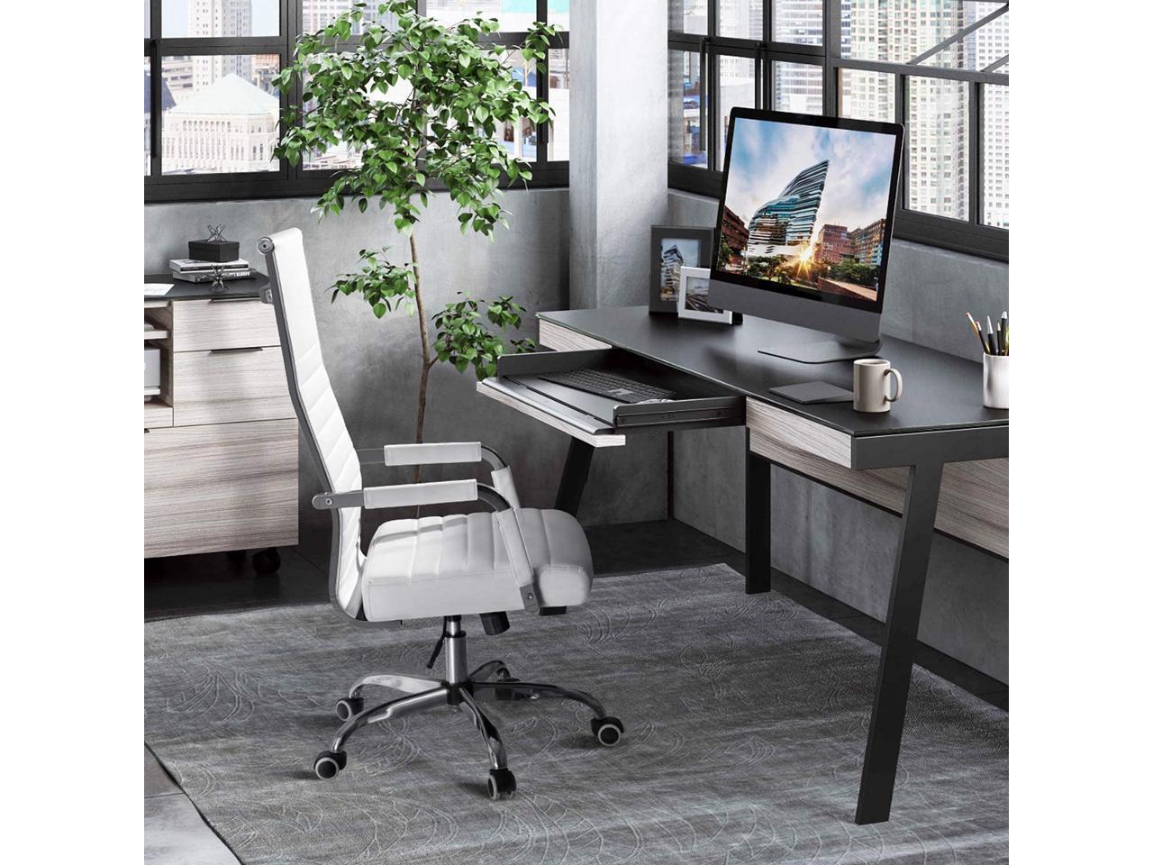 Furmax Faux Leather Office Chair with Lumbar Support and Armrest, High-Back Swivel Conference Chair