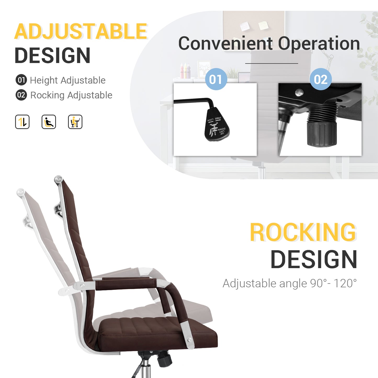 Furmax Ribbed Executive Chair with Swivel & Lumbar Support, 280 lb. Capacity