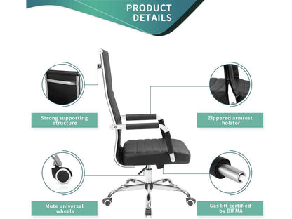 Furmax Faux Leather Office Chair with Lumbar Support and Armrest, High-Back Swivel Conference Chair