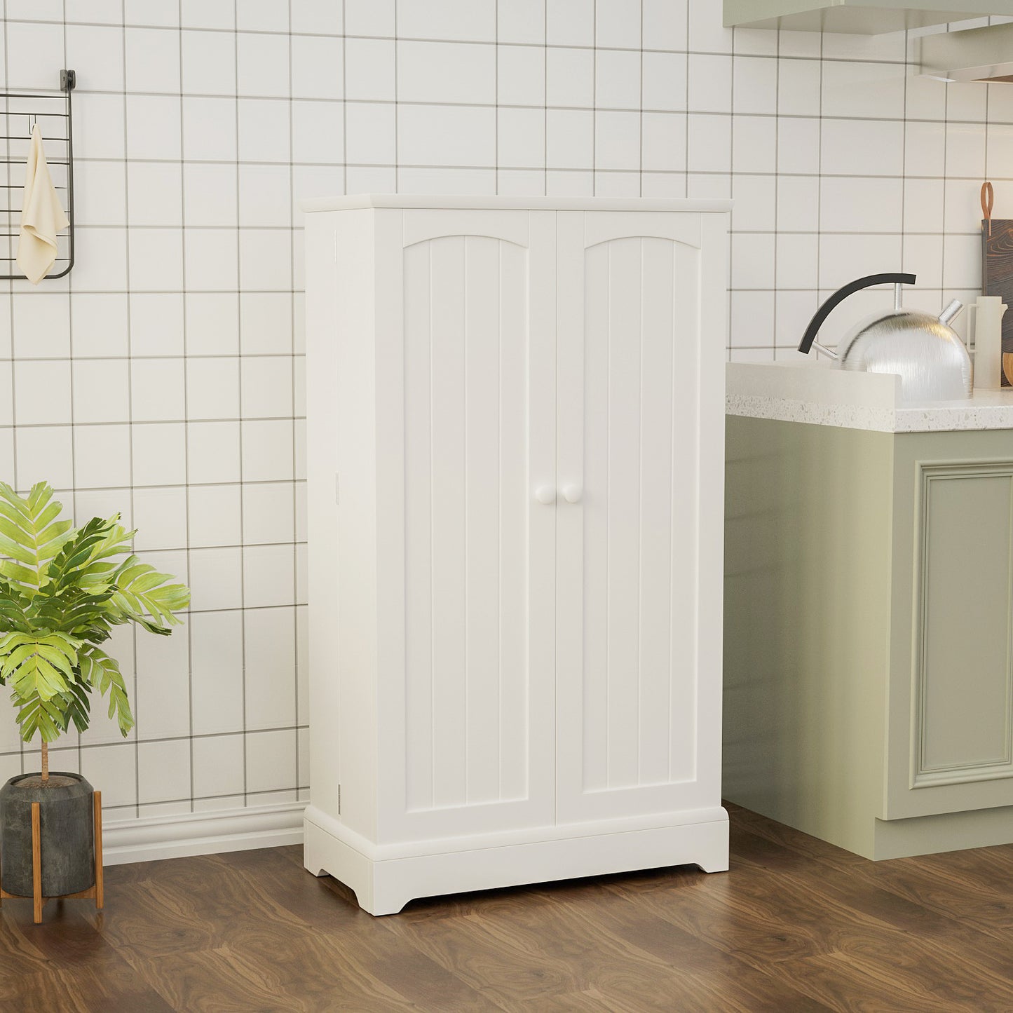 FURMAX Kitchen Pantry for Dining Room Living Room, Storage Cabinet with Doors and Adjustable Shelves 41" H x 23.6" W x 12" D ,White